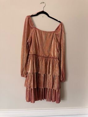 GB girls Metallic Rose Gold Long-Sleeve Tiered Dress